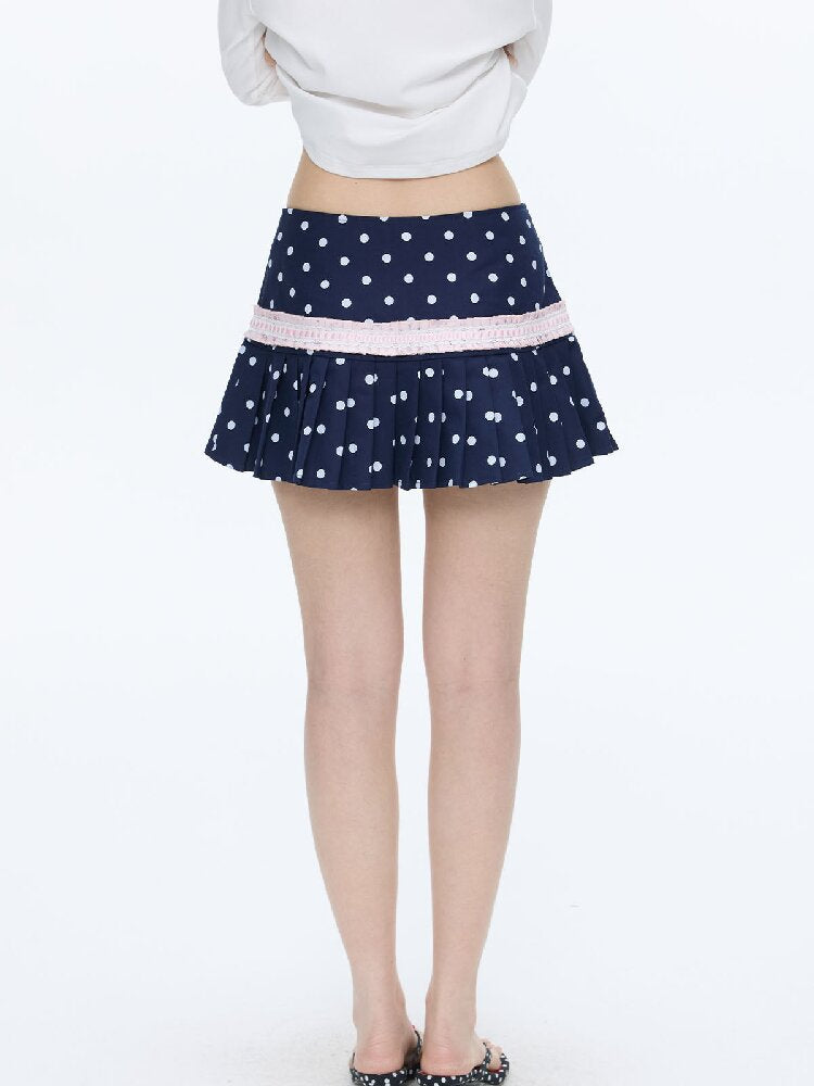 Navy Blue Polka Dot Lace Skirt【s0000016399】