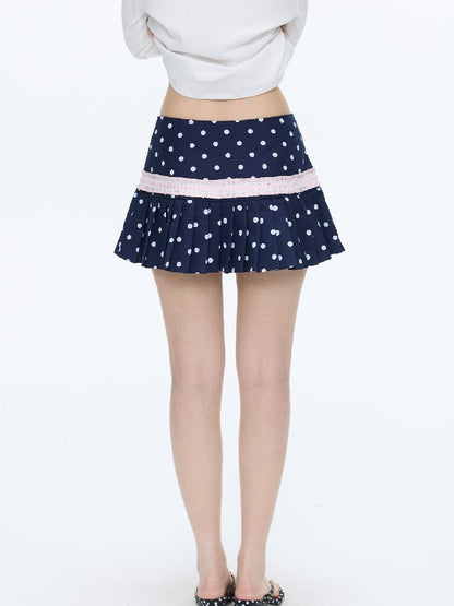 Navy Blue Polka Dot Lace Skirt【s0000016399】