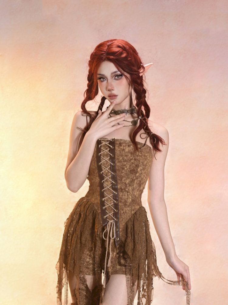 Aged Denim Asymmetric Plunge Top【s0000013508】