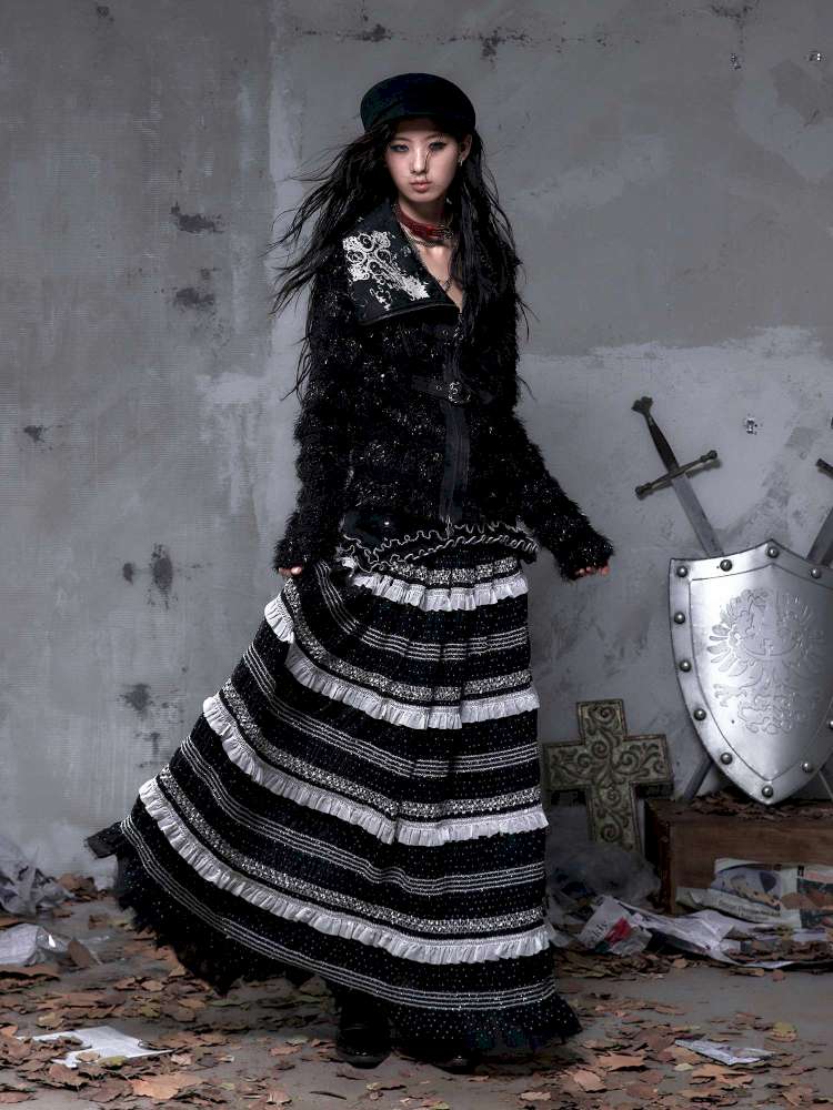 Patchwork Gathered A-Line Skirt【s0000014461】