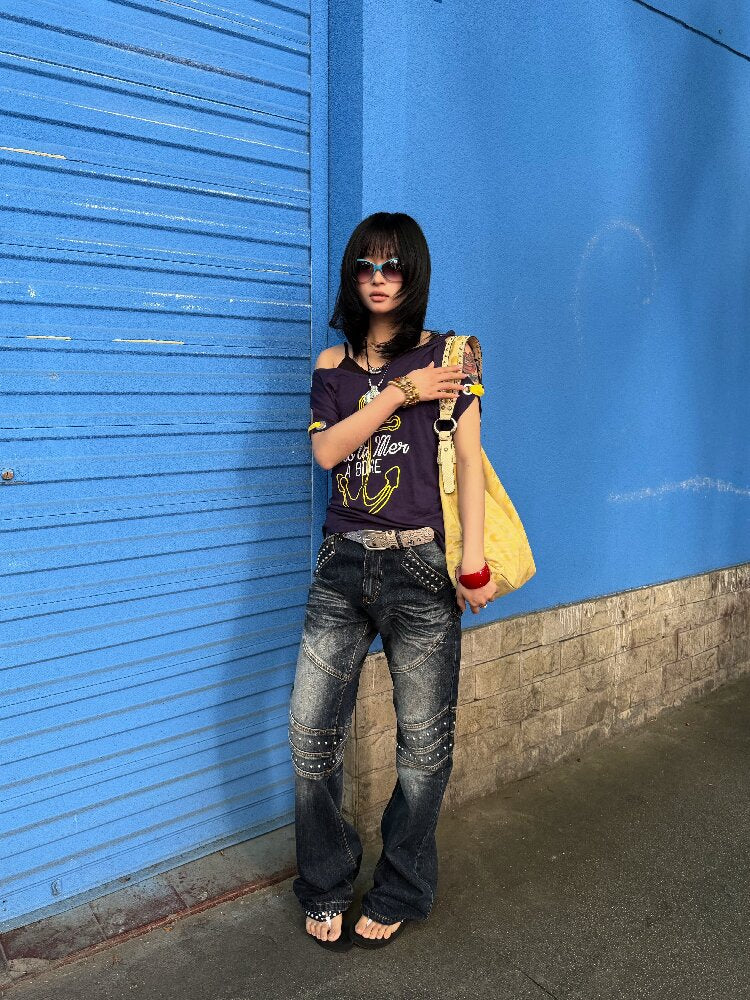 Ice Blue Embroidered Bootcut Jeans【s0000018245】