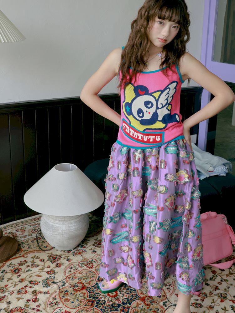 Panda angel pattern knitted halter top【s0000012755】