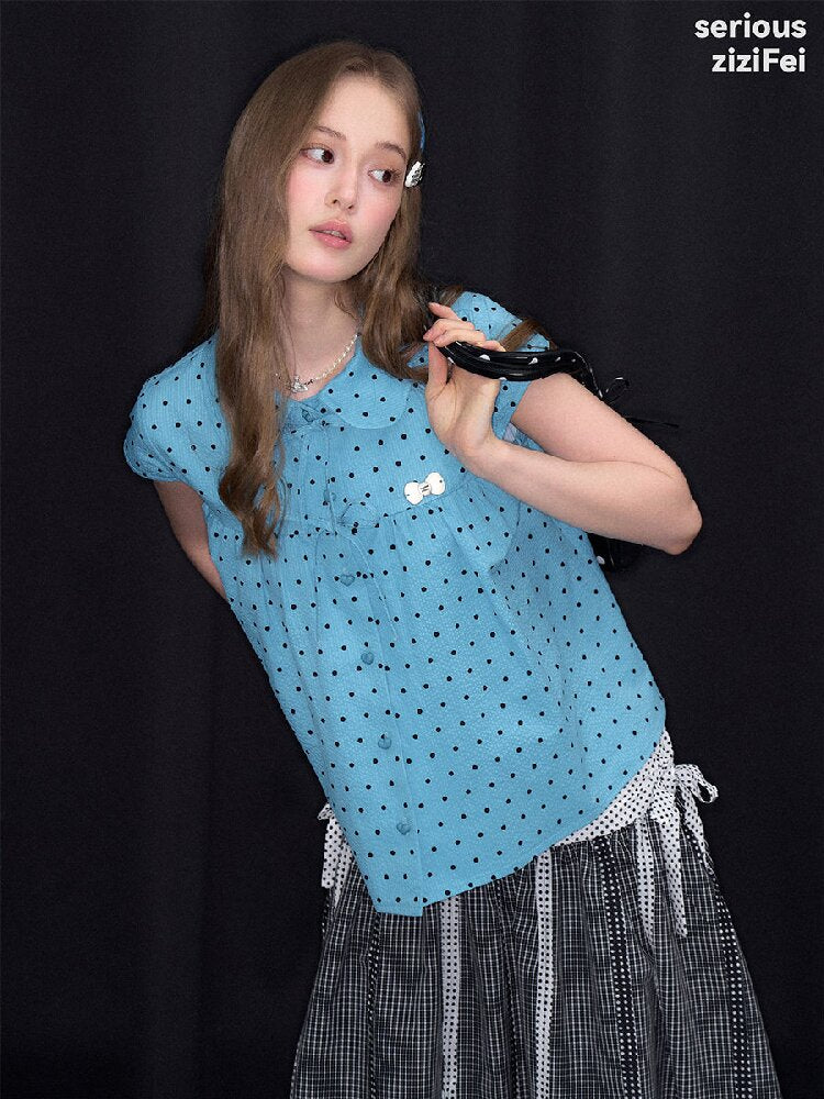 Doll Collar Bow Polka Dot Shirt【s0000016851】