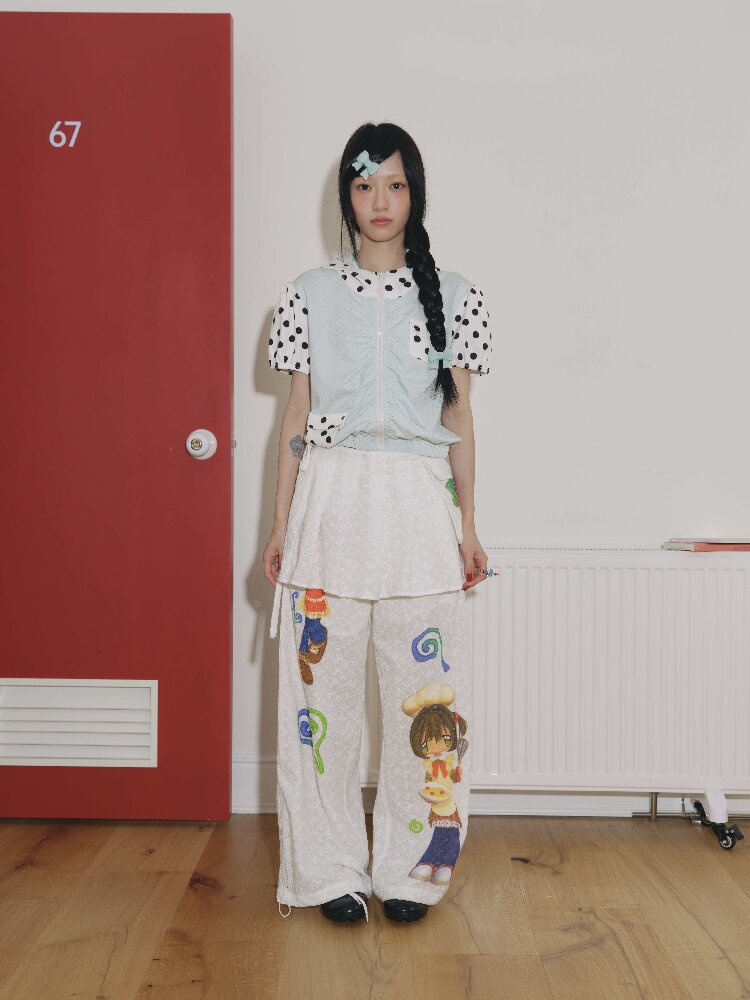 Mint Polka Dot Patchwork T-Shirt【s0000018702】