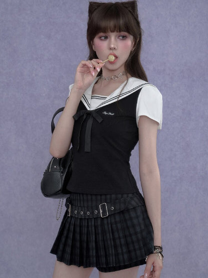 Plaid Belt Pleated Skirt Shorts【s0000017275】