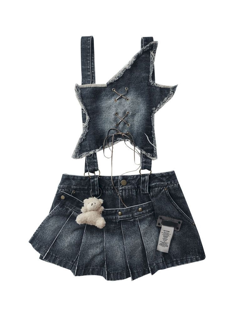 Washable gal niche denim bib culottes【s0000013490】