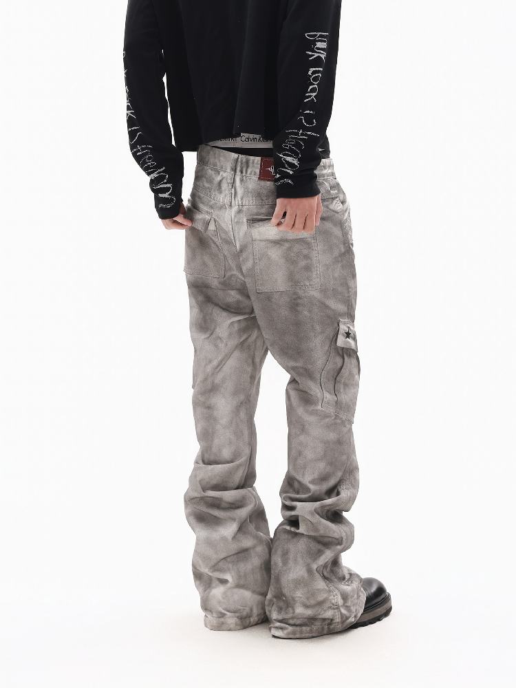 Dirty Bone Shaped Pocket Wide Jeans【s0000018306】