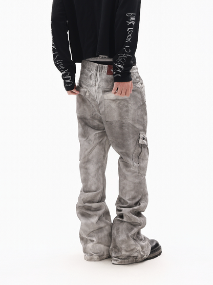 Dirty Bone Shaped Pocket Wide Jeans【s0000018306】