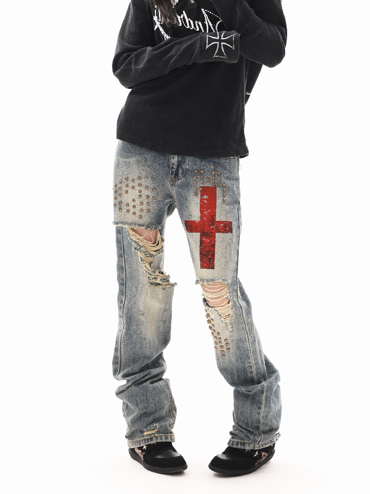 Hand Riveted Curved Knife Jeans【s0000018313】