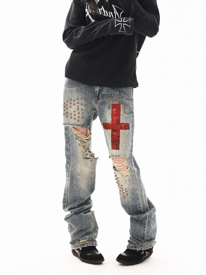 Hand Riveted Curved Knife Jeans【s0000018313】