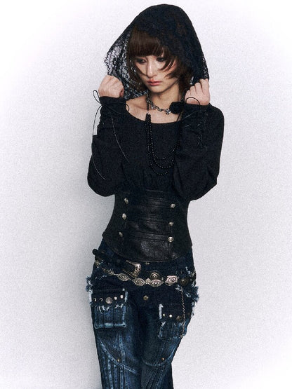Court Punk Patchwork Hooded Knitwear【s0000015964】