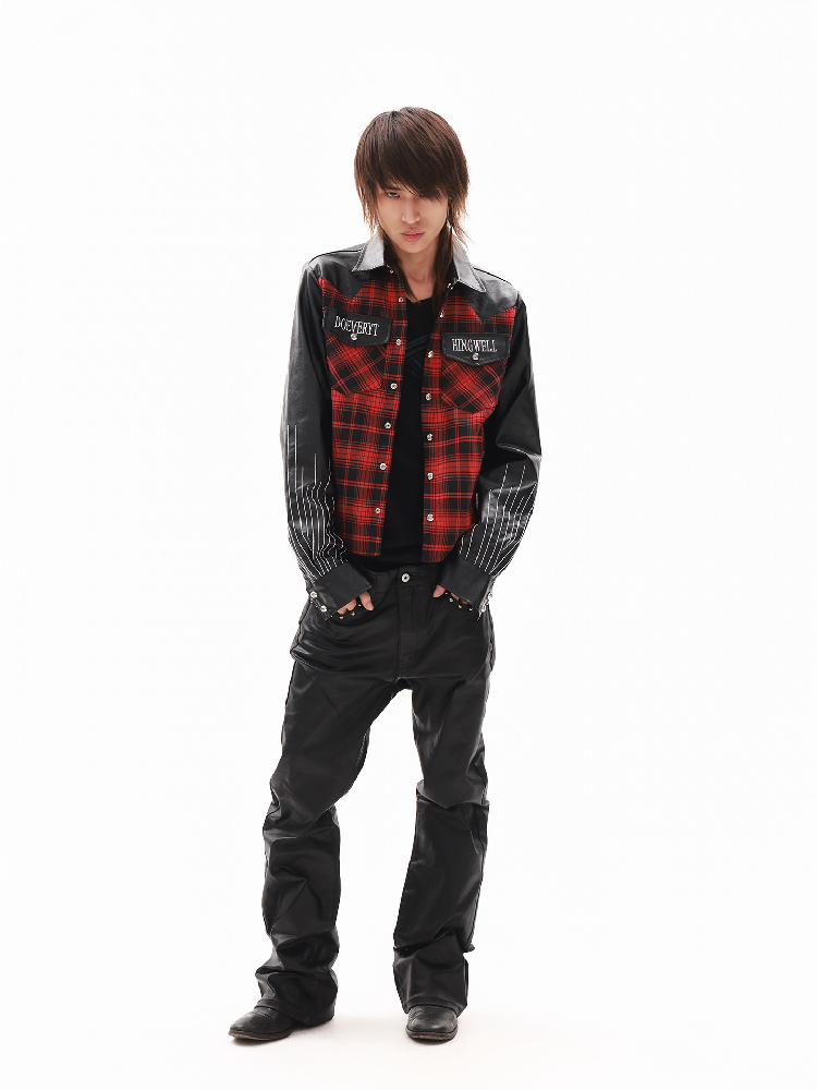 Embroidery Slogan Plaid Leather Jacket【s0000018353】