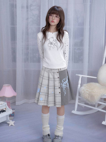 Check Graffiti Print Midi Skirt【s0000014365】