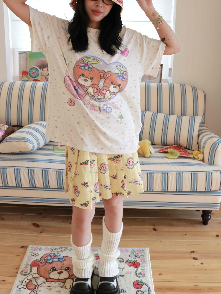 Bear Strawberry Print Pleated Skirt【s0000017515】
