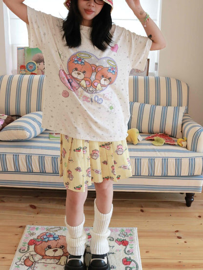 Bear Strawberry Print Pleated Skirt【s0000017515】