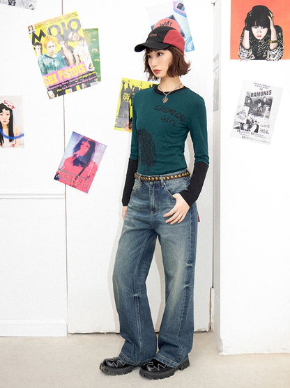 Stripe Splicing Printed T-Shirt【s0000011648】