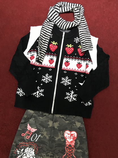 Strawberry Fair Isle Jacquard Sweater【s0000018669】