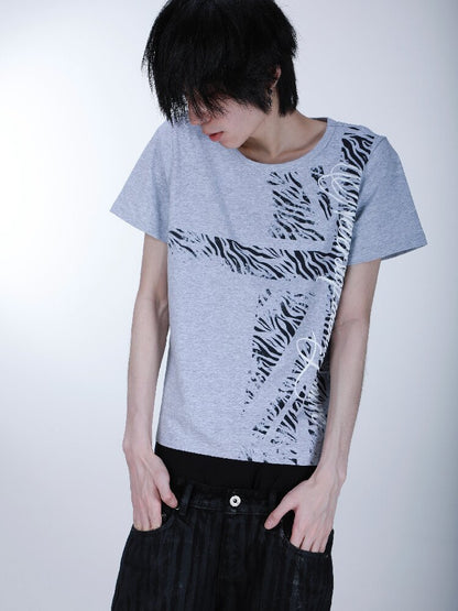 Beige Zebra Print Slim T-shirt【s0000016629】