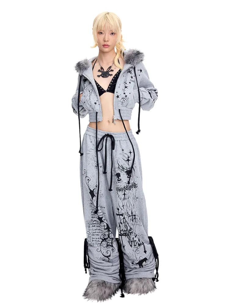 Angel Girl Doodle Print Short Hoodie【s0000014090】