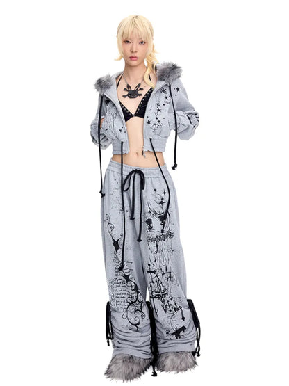 Angel Girl Doodle Print Short Hoodie【s0000014090】