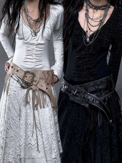 Heavy-Duty Fringe Wide Leather Belt【s0000014476】