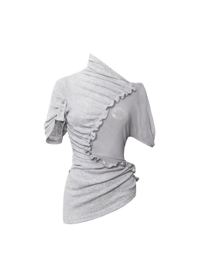 3-Tone Knitted Mesh Pleated T-Shirt【s0000016063】