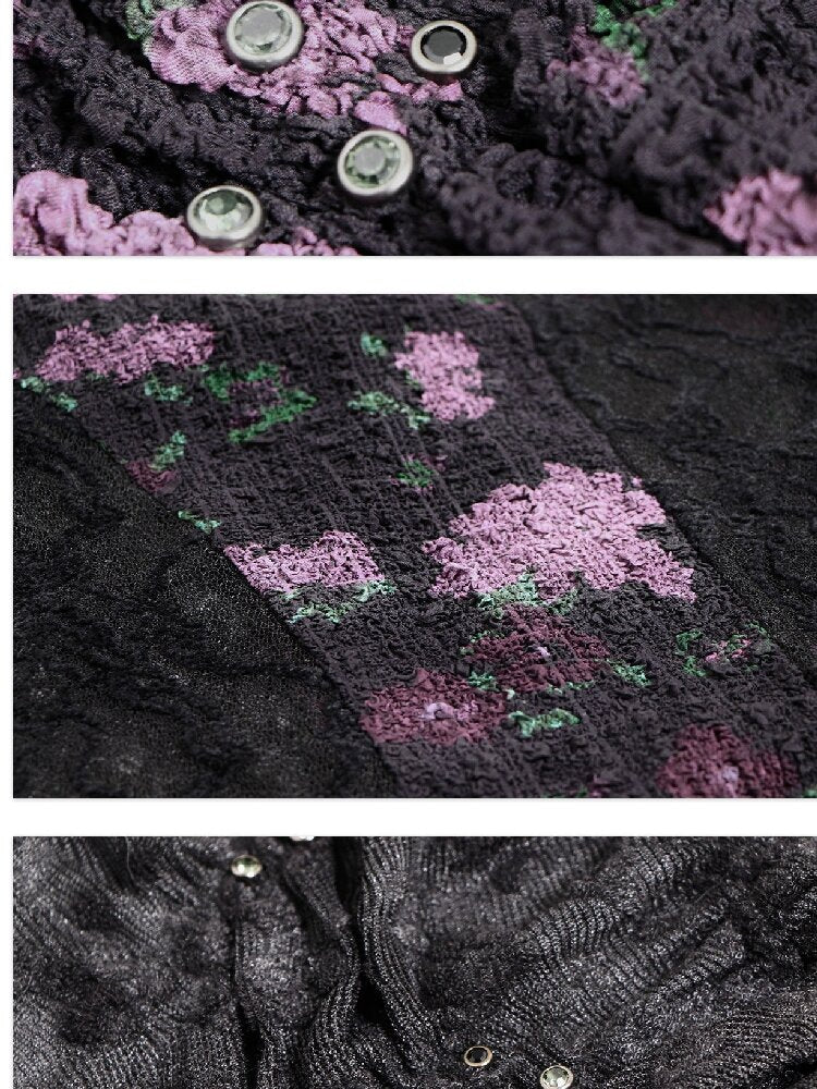 Flocked Lace Paneled Ruffled Shirt【s0000016067】