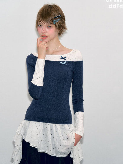 Polka Dot Patchwork Knit Top【s0000017892】