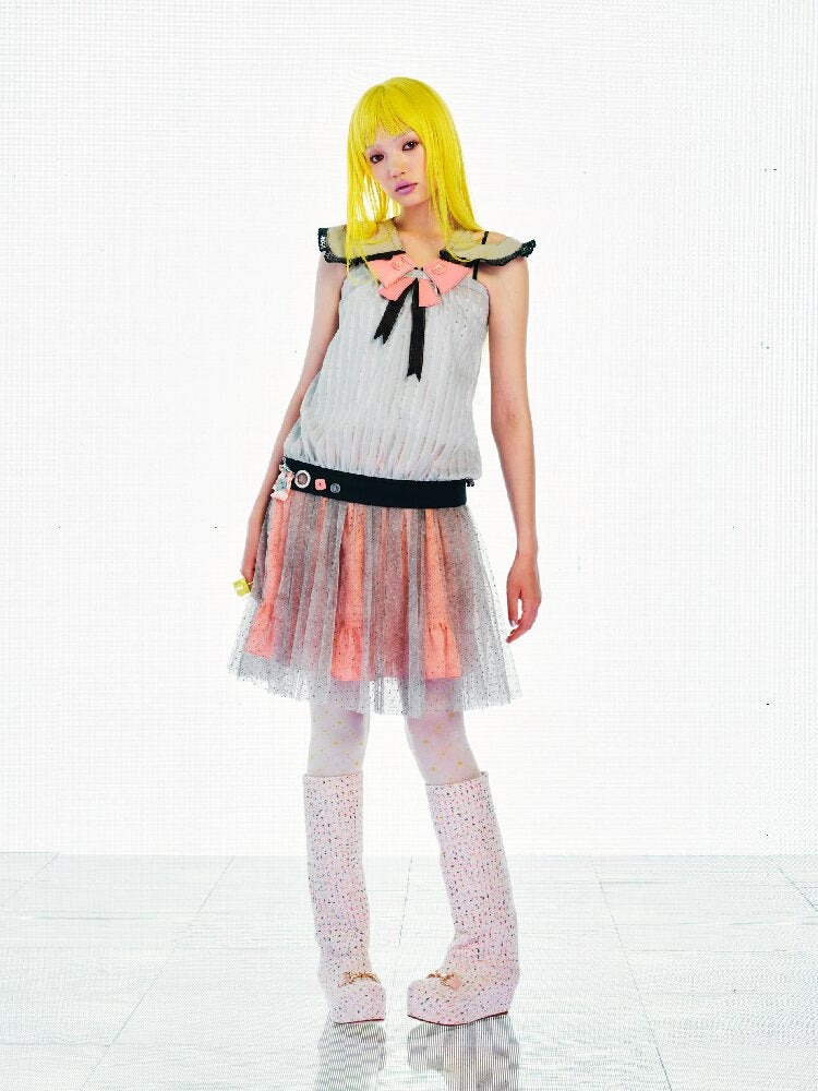 Striped Mixed Polka Dot Midi Skirt【s0000017546】