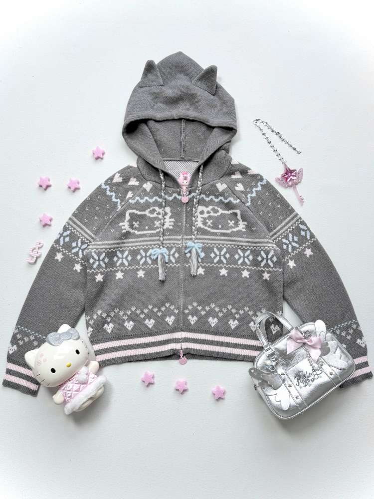 Ghost Horse Grey Fair Isle Hooded Jacket【s0000014697】