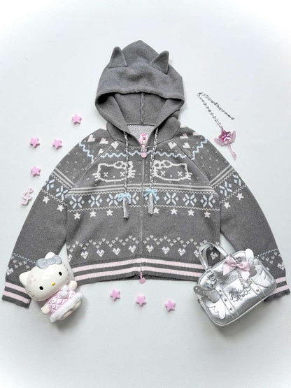 Ghost Horse Grey Fair Isle Hooded Jacket【s0000014697】