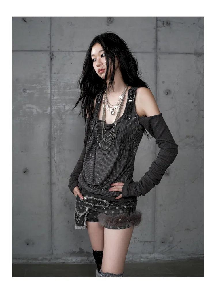 Off-Shoulder Long Sleeve Blouse【s0000014121】