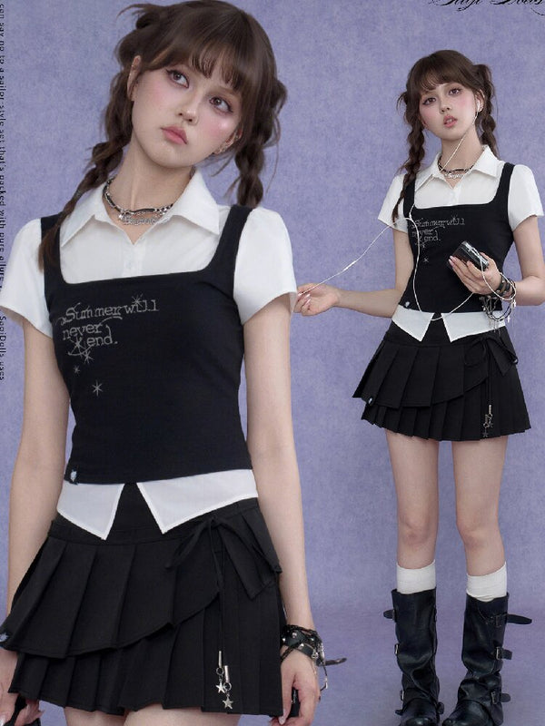 Knit Tank Top Fake Two Piece Shirt【s0000017686】