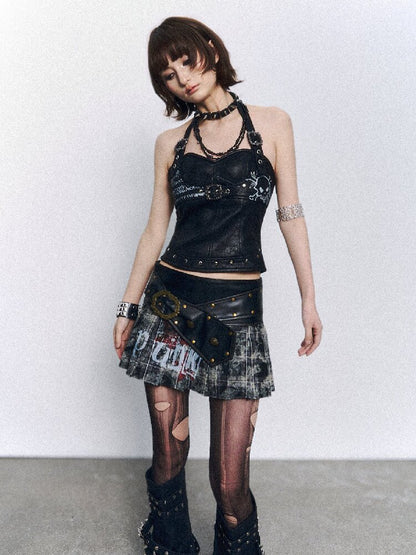 Punk Printed Leather Camisole【s0000015961】