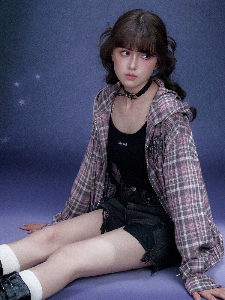 Plaid Hooded Street Style Jacket【s0000015766】