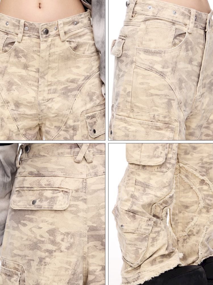 Multi-Pocket Raw Edge Workwear Bib Pants【s0000011367】