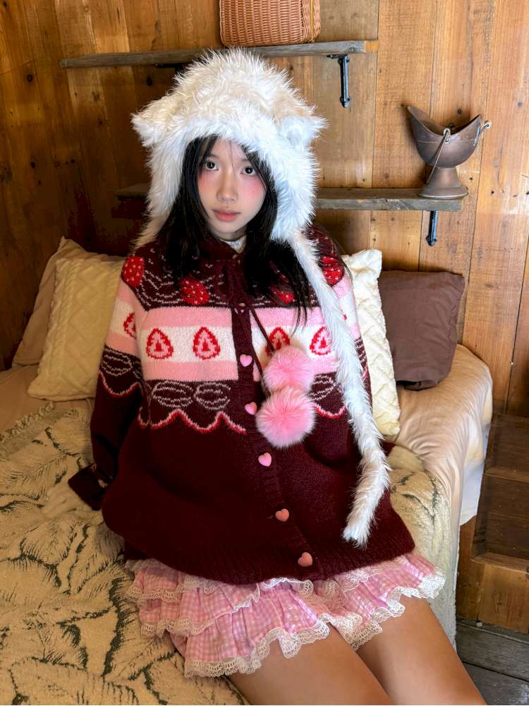 Strawberry Cake Fair Isle Knit Cardigan【s0000014944】