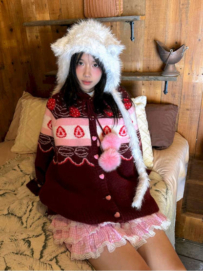 Strawberry Cake Fair Isle Knit Cardigan【s0000014944】