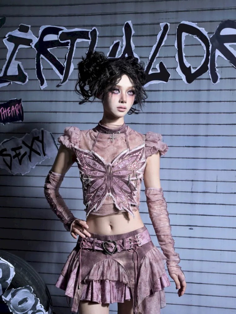 Sequined Denim A-Line Lace-Up Low-Waist Mini Skirt【s0000014026】