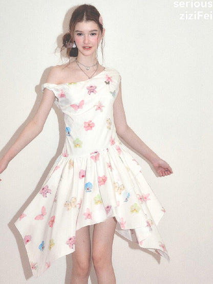 Butterfly Floral Off-Shoulder Dress【s0000017678】