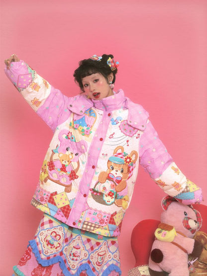 곰 핑크 따뜻한 후드 재킷 [S0000011331]