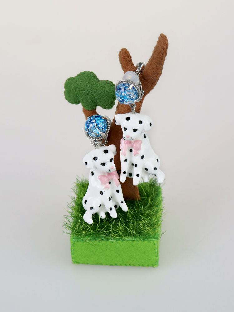 Retro spotted dog earrings【s0000013338】