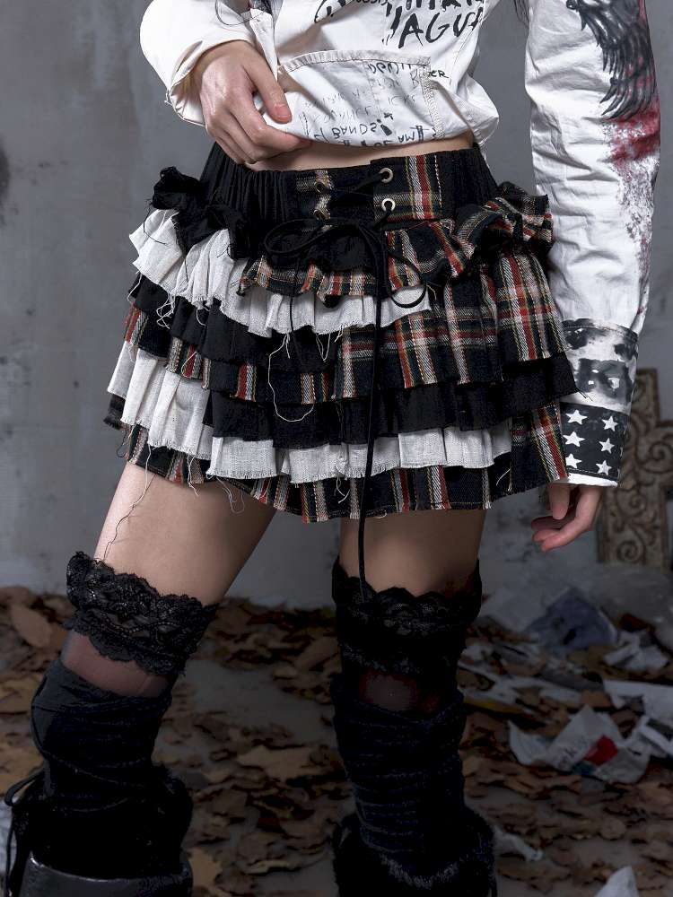 Heavy-Duty Plaid Tiered Skirt【s0000014477】