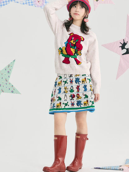 Colorful Animal Knit A-Line Skirt【s0000019254】