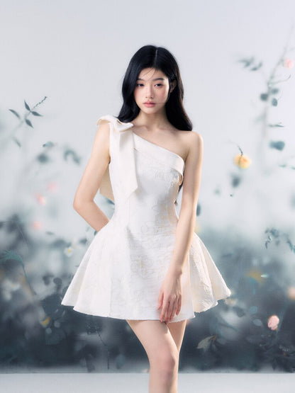 Flower Texture Bow Mini Dress【s0000015916】