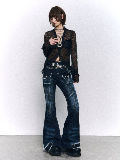 Vintage Washed Denim Bootcut Pants【s0000015962】