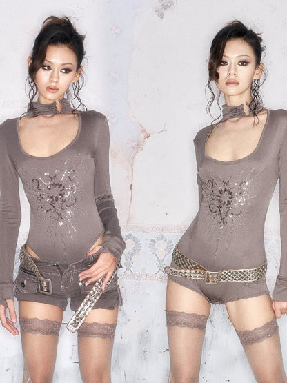 Sequin Embroidery Stretch Bodysuit【s0000016066】