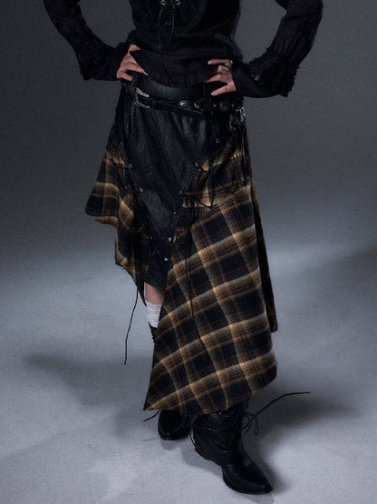 Punk Leather Patchwork Plaid Skirt【s0000017999】