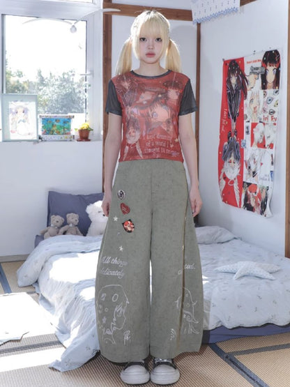 Stars Old Illustration Wide Leg Pants【s0000012202】