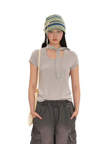 Small scarf short-sleeved tops【s0000013426】